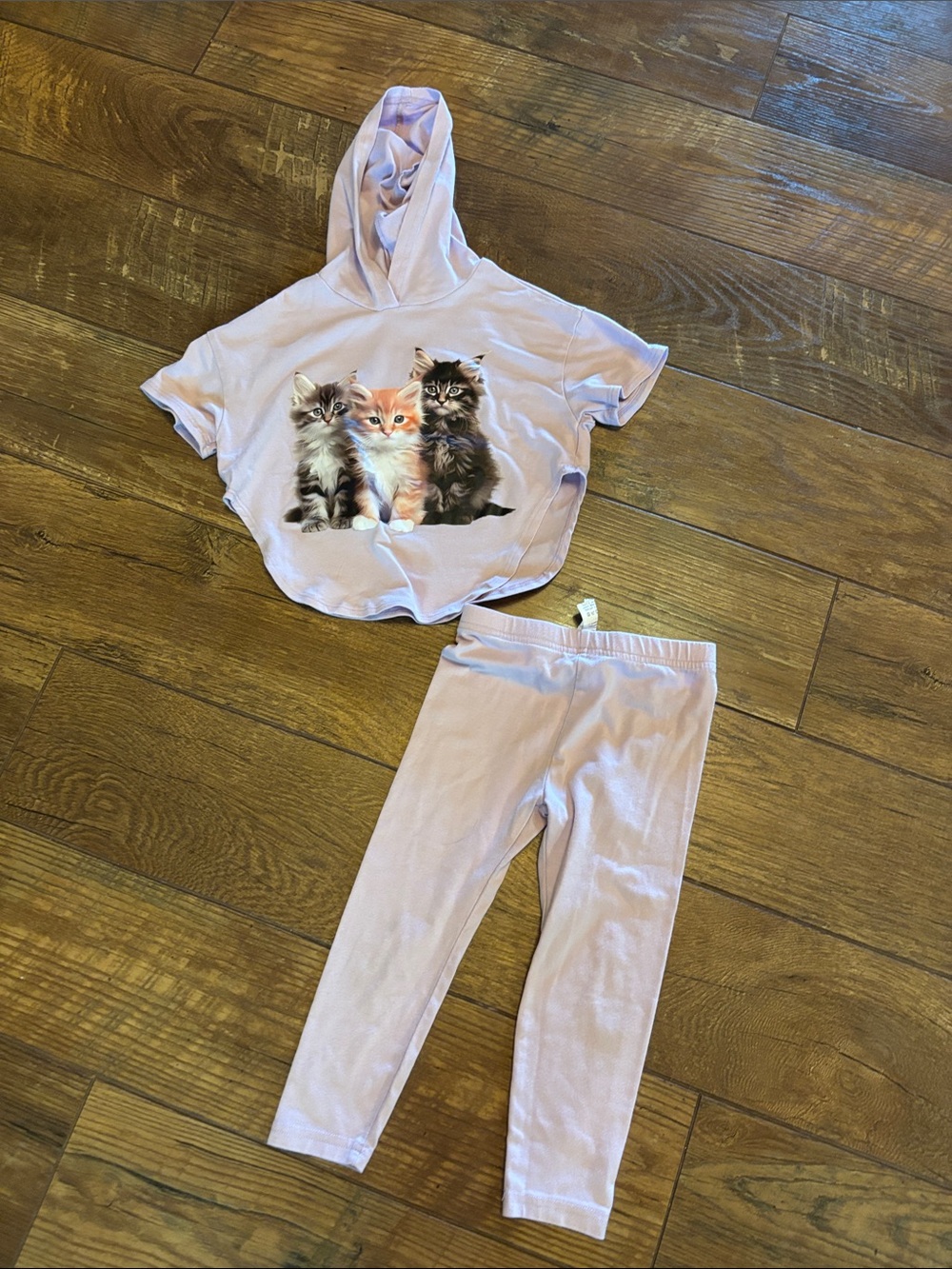 SHEIN Lavender Hoodie Set with Kitten Trio Print